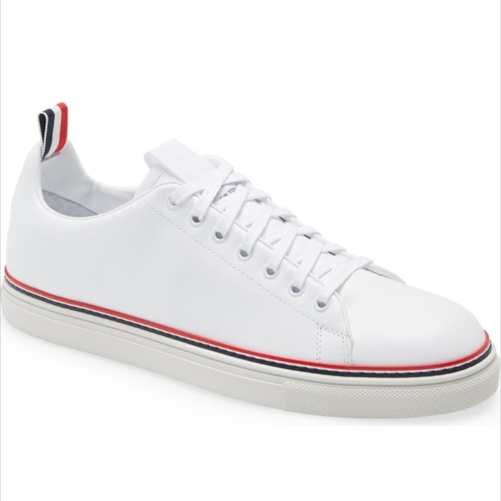 [Thom Browne] White Vitello Calf Tennis Sneakers Sz 38 - Picture 2 of 14